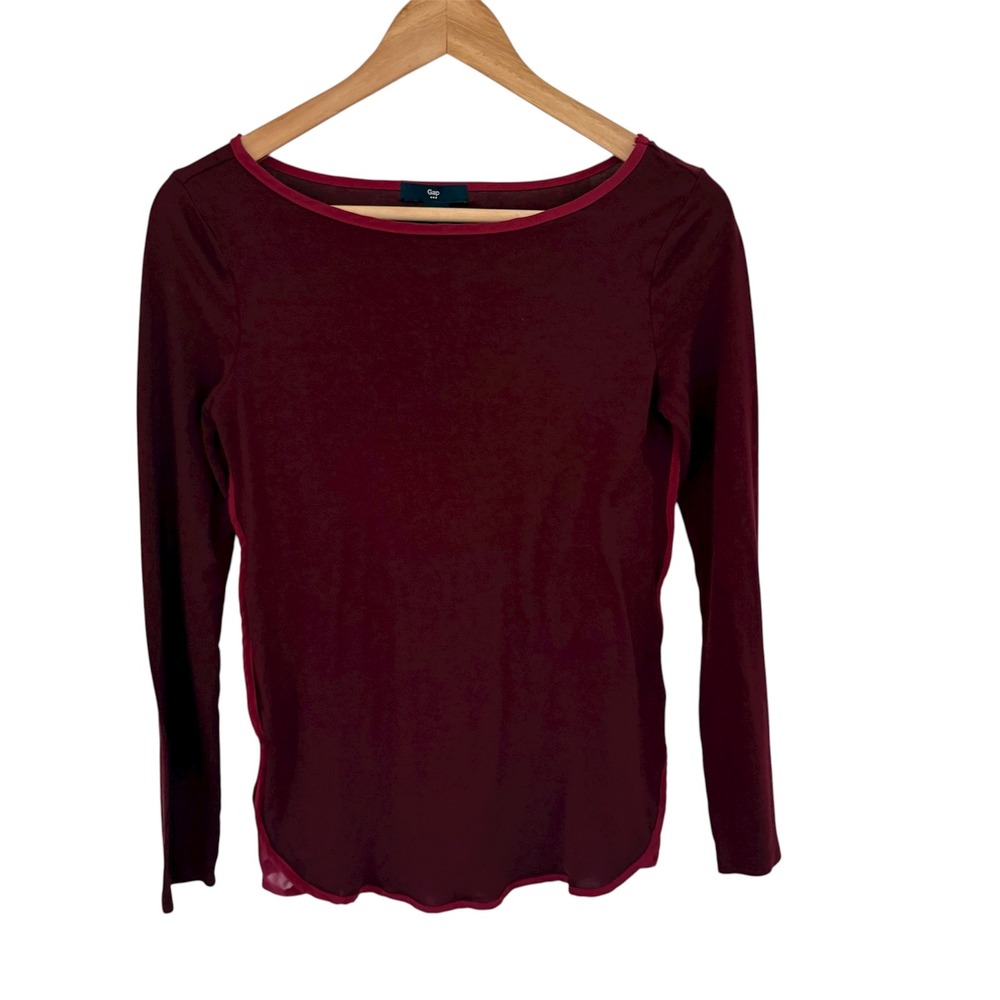 GAP‎ Women's Burgundy Long Sleeve Boat Neck Casual Top XS